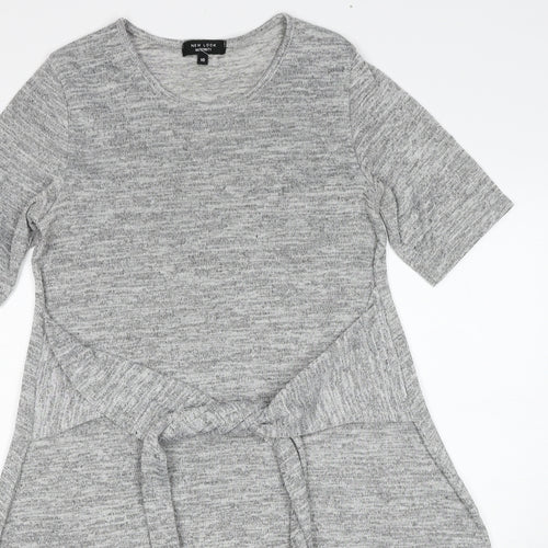 New Look Maternity Womens Grey Polyester T-Shirt Dress Size 10 Round Neck Pullover - Tie Front Detail