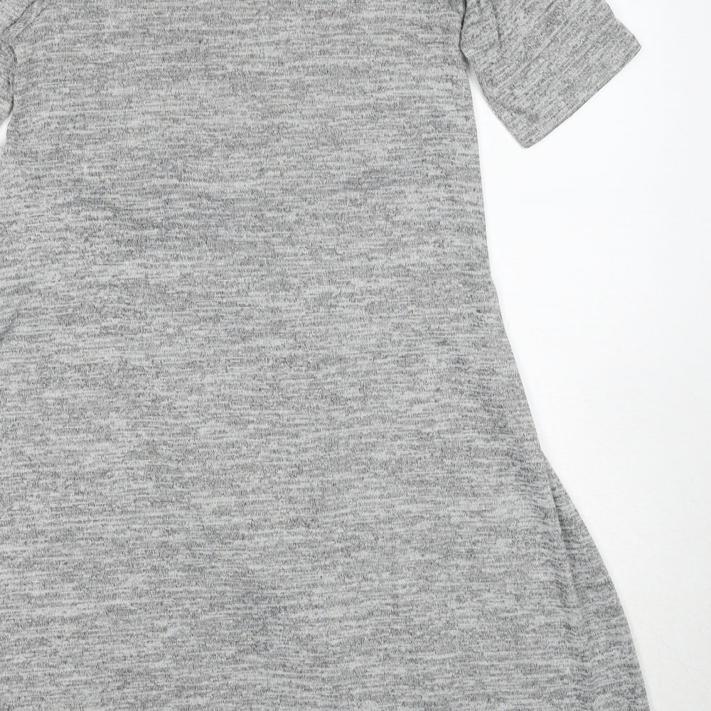 New Look Maternity Womens Grey Polyester T-Shirt Dress Size 10 Round Neck Pullover - Tie Front Detail