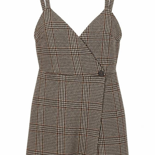 Pull&Bear Womens Brown Plaid Polyester Playsuit One-Piece Size S Zip - Wrap Front Detail