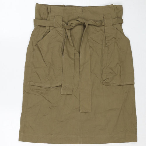H&M Womens Green Cotton Cargo Skirt Size 12 Zip - Belt Included