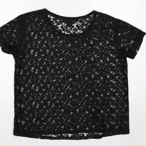 H&M Womens Black Floral Cotton Basic T-Shirt Size M Round Neck