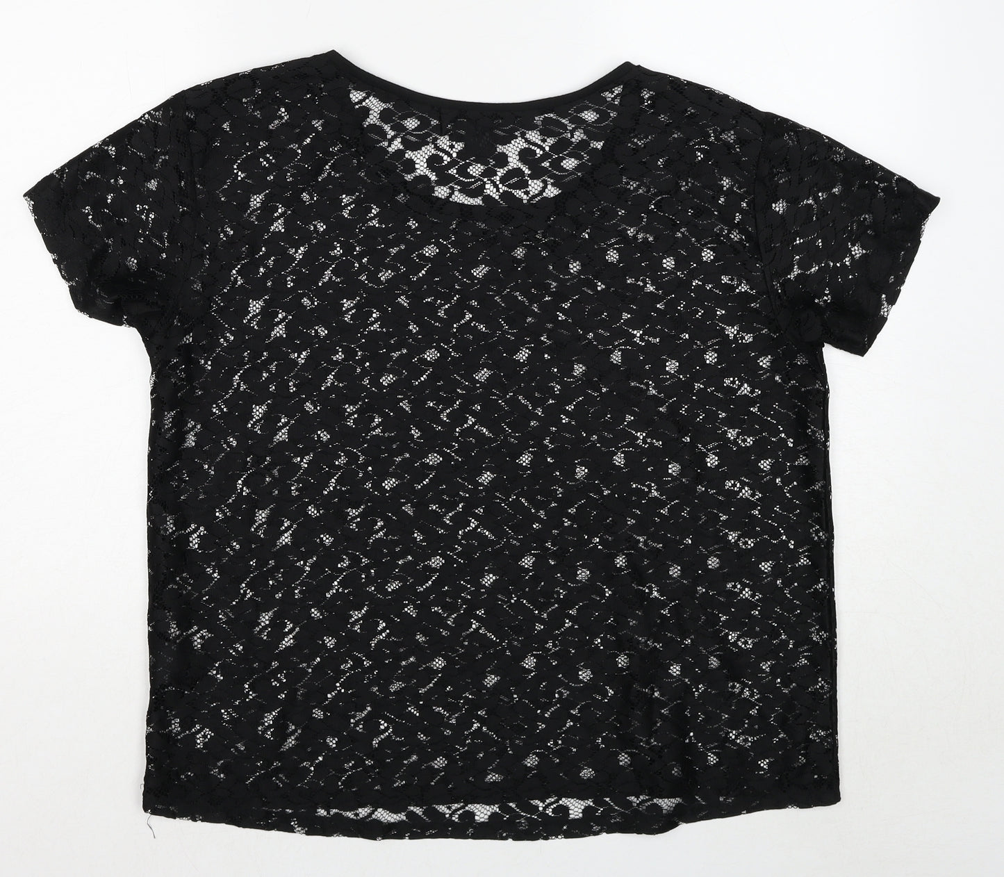 H&M Womens Black Floral Cotton Basic T-Shirt Size M Round Neck