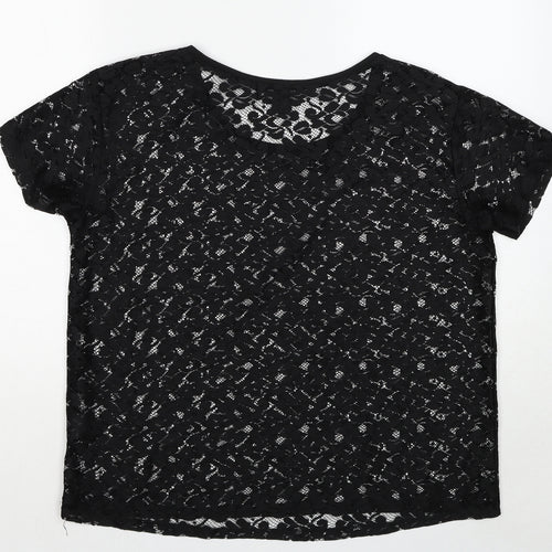 H&M Womens Black Floral Cotton Basic T-Shirt Size M Round Neck