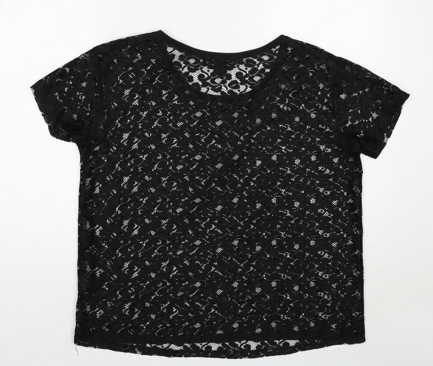 H&M Womens Black Floral Cotton Basic T-Shirt Size M Round Neck