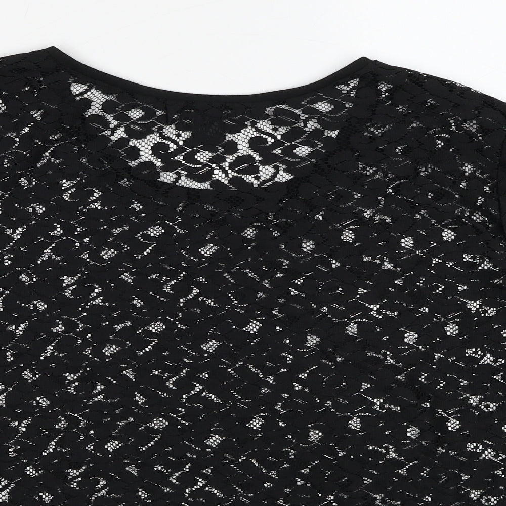 H&M Womens Black Floral Cotton Basic T-Shirt Size M Round Neck