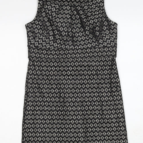 NEXT Womens Black Geometric Nylon Shift Size 10 Round Neck Zip