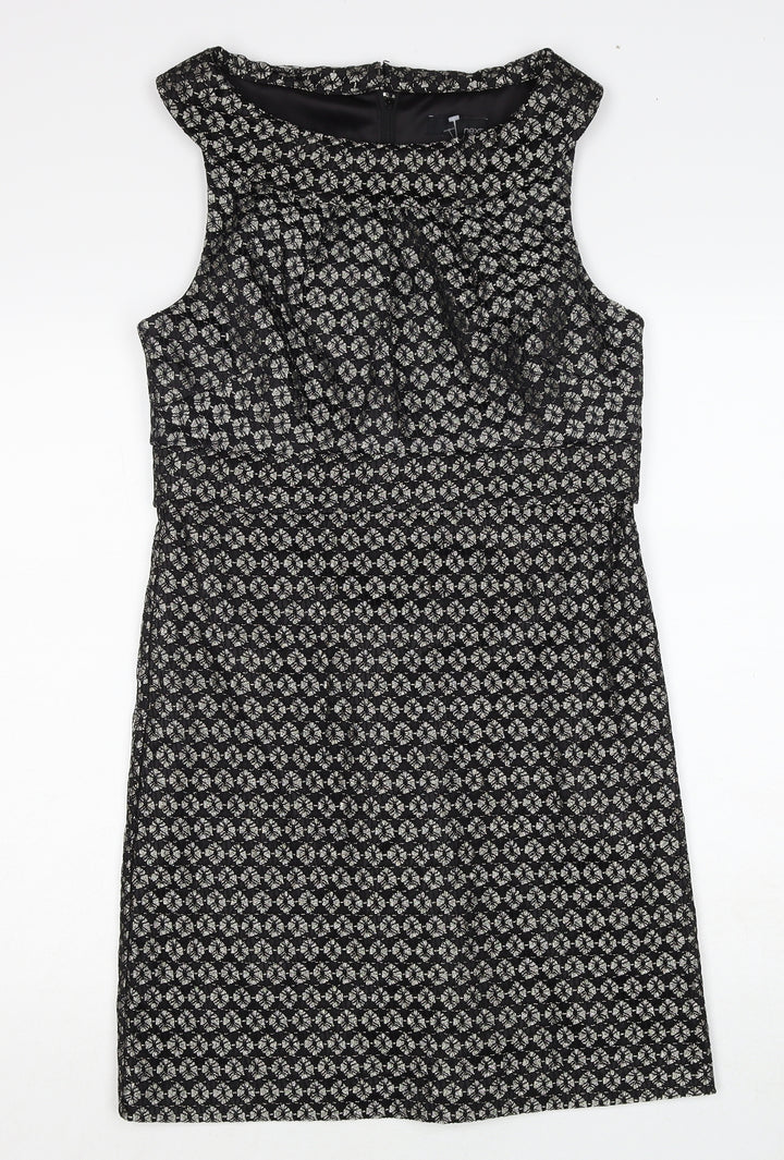 NEXT Womens Black Geometric Nylon Shift Size 10 Round Neck Zip