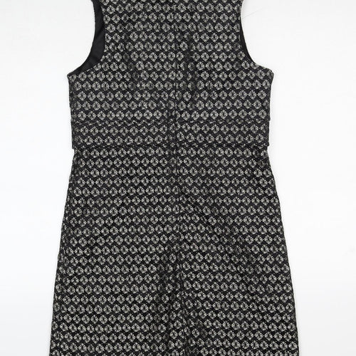 NEXT Womens Black Geometric Nylon Shift Size 10 Round Neck Zip