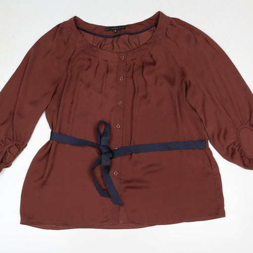 Debenhams Womens Brown Polyester Basic Blouse Size 16 Round Neck