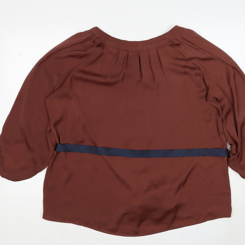Debenhams Womens Brown Polyester Basic Blouse Size 16 Round Neck