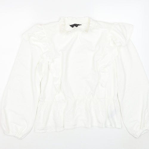 Dorothy Perkins Womens White Polyester Basic Blouse Size 14 Round Neck