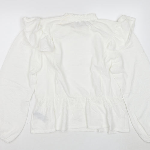 Dorothy Perkins Womens White Polyester Basic Blouse Size 14 Round Neck
