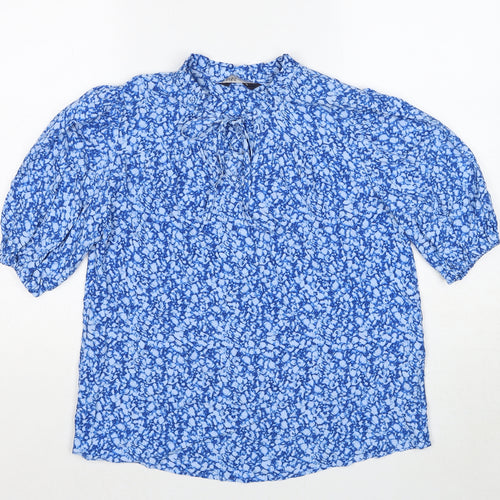 Marks and Spencer Womens Blue Geometric Viscose Basic Blouse Size 6 Round Neck