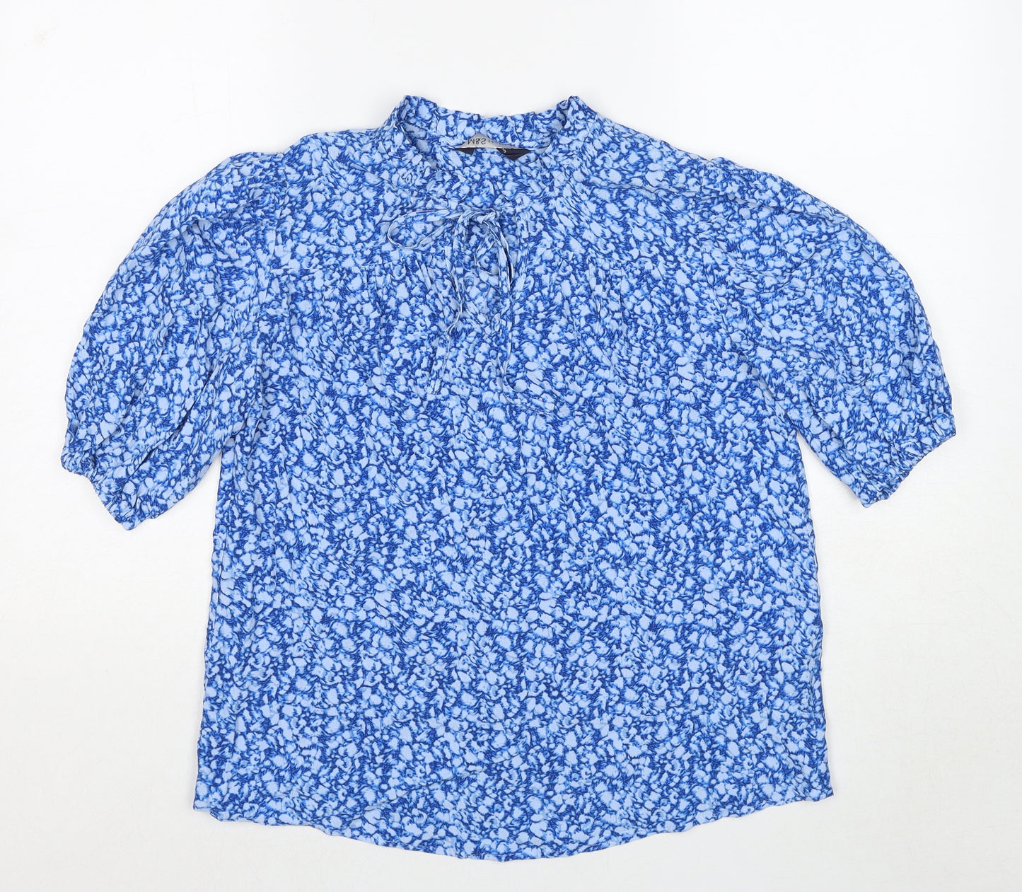 Marks and Spencer Womens Blue Geometric Viscose Basic Blouse Size 6 Round Neck