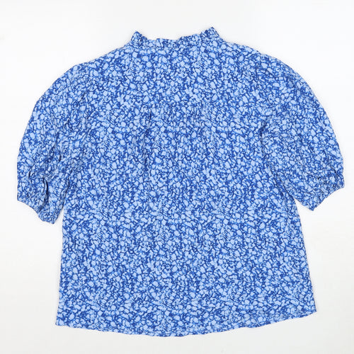 Marks and Spencer Womens Blue Geometric Viscose Basic Blouse Size 6 Round Neck