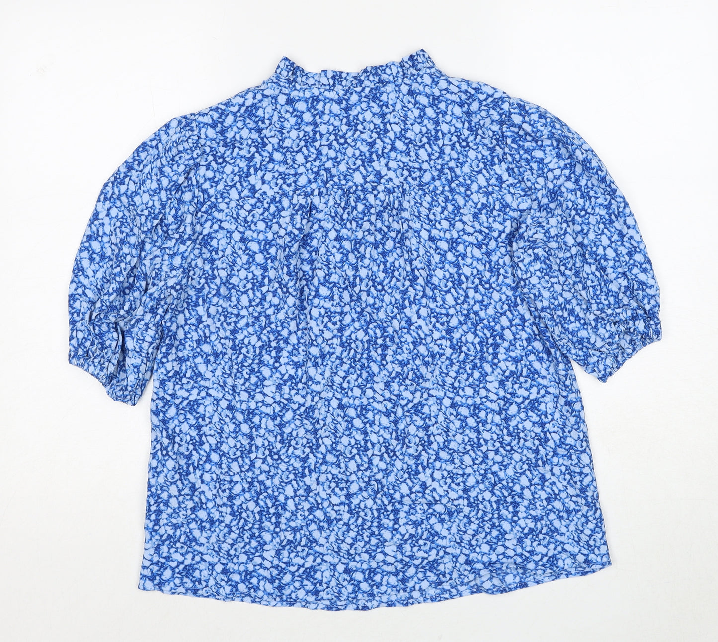 Marks and Spencer Womens Blue Geometric Viscose Basic Blouse Size 6 Round Neck