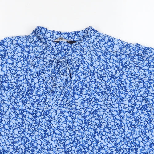 Marks and Spencer Womens Blue Geometric Viscose Basic Blouse Size 6 Round Neck