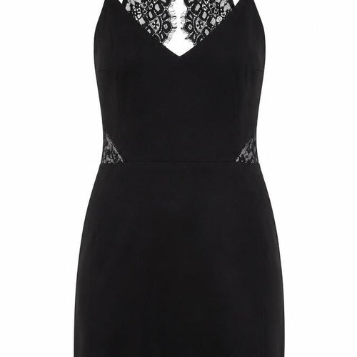 Miss Selfridge Womens Black Viscose Shift Size 8 V-Neck Zip - Lace Details