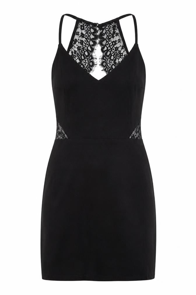 Miss Selfridge Womens Black Viscose Shift Size 8 V-Neck Zip - Lace Details