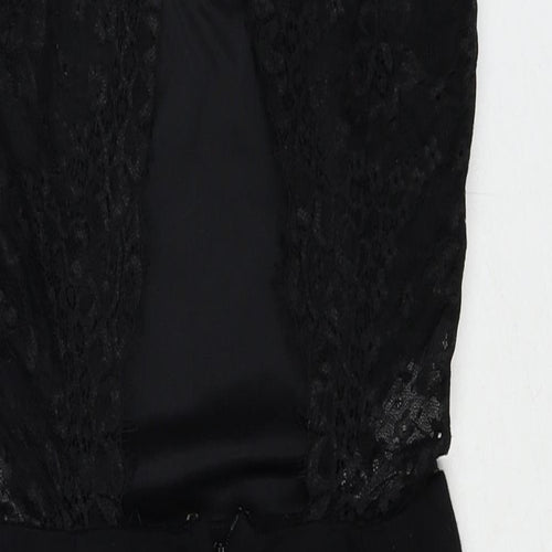 Miss Selfridge Womens Black Viscose Shift Size 8 V-Neck Zip - Lace Details