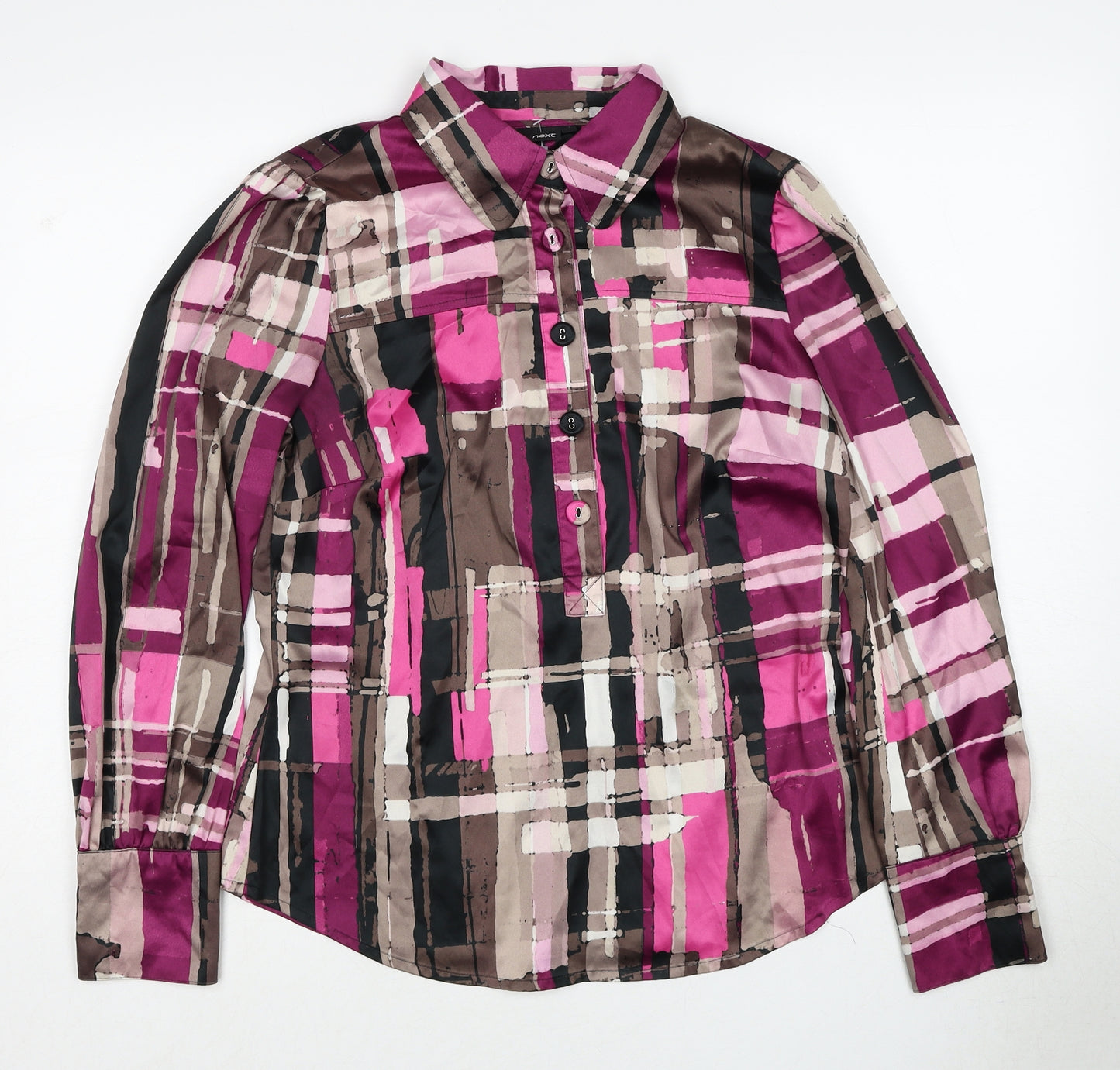 NEXT Womens Multicoloured Geometric Polyester Basic Button-Up Size 12 Collared