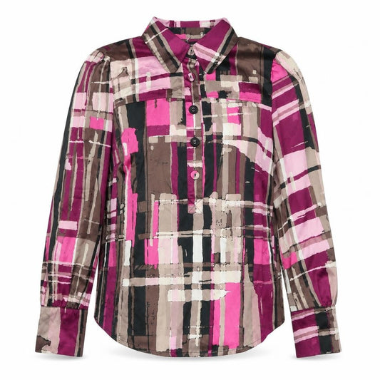 Front view of Next women’s multicoloured geometric polyester basic button-up, size UK 12, collared