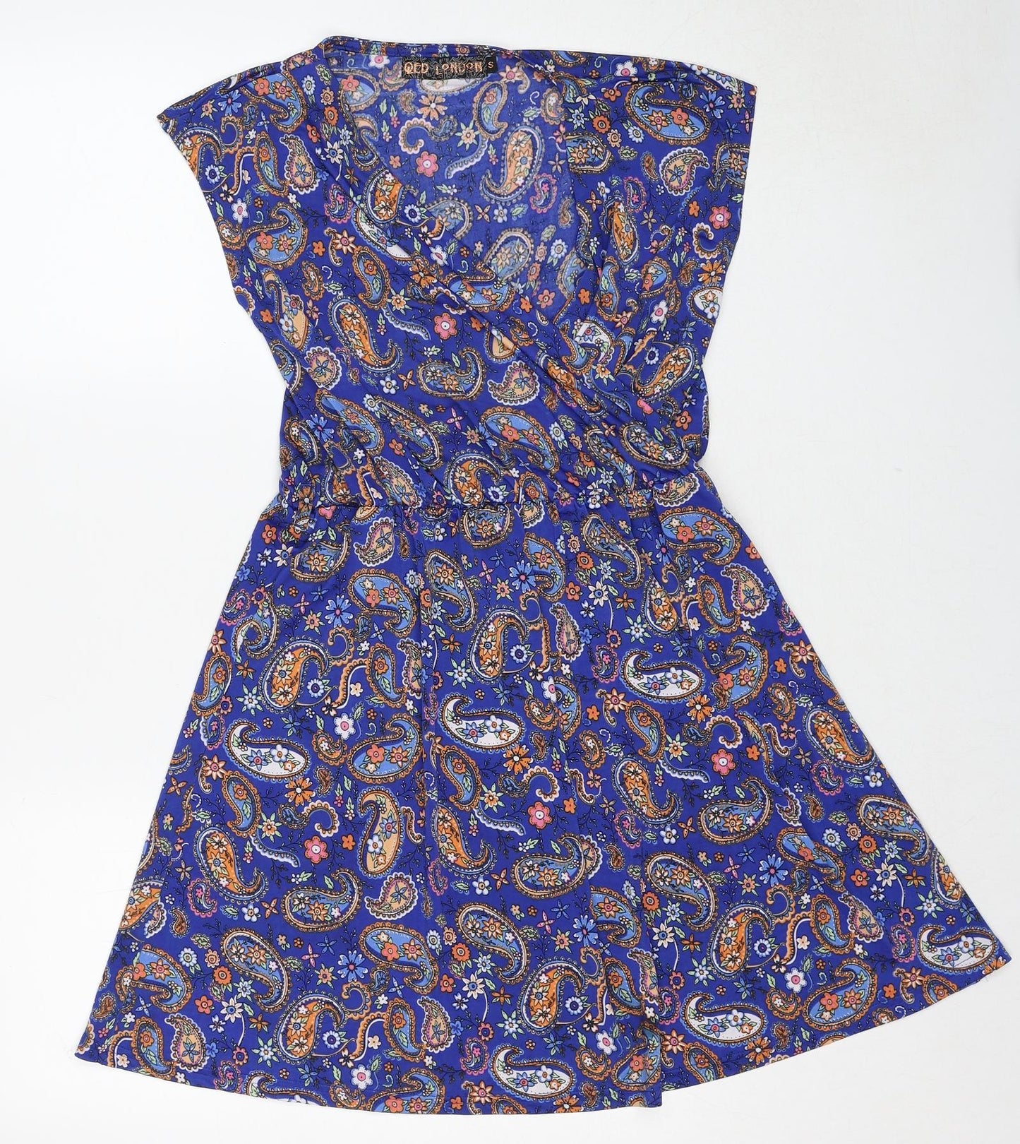 QED London Womens Blue Geometric Polyester A-Line Size S V-Neck Pullover