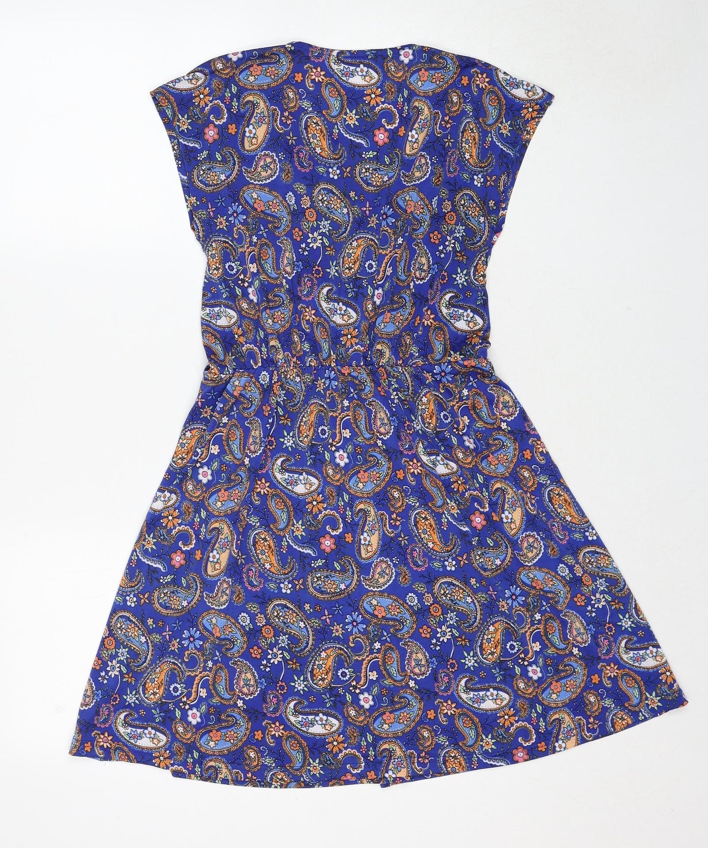 QED London Womens Blue Geometric Polyester A-Line Size S V-Neck Pullover