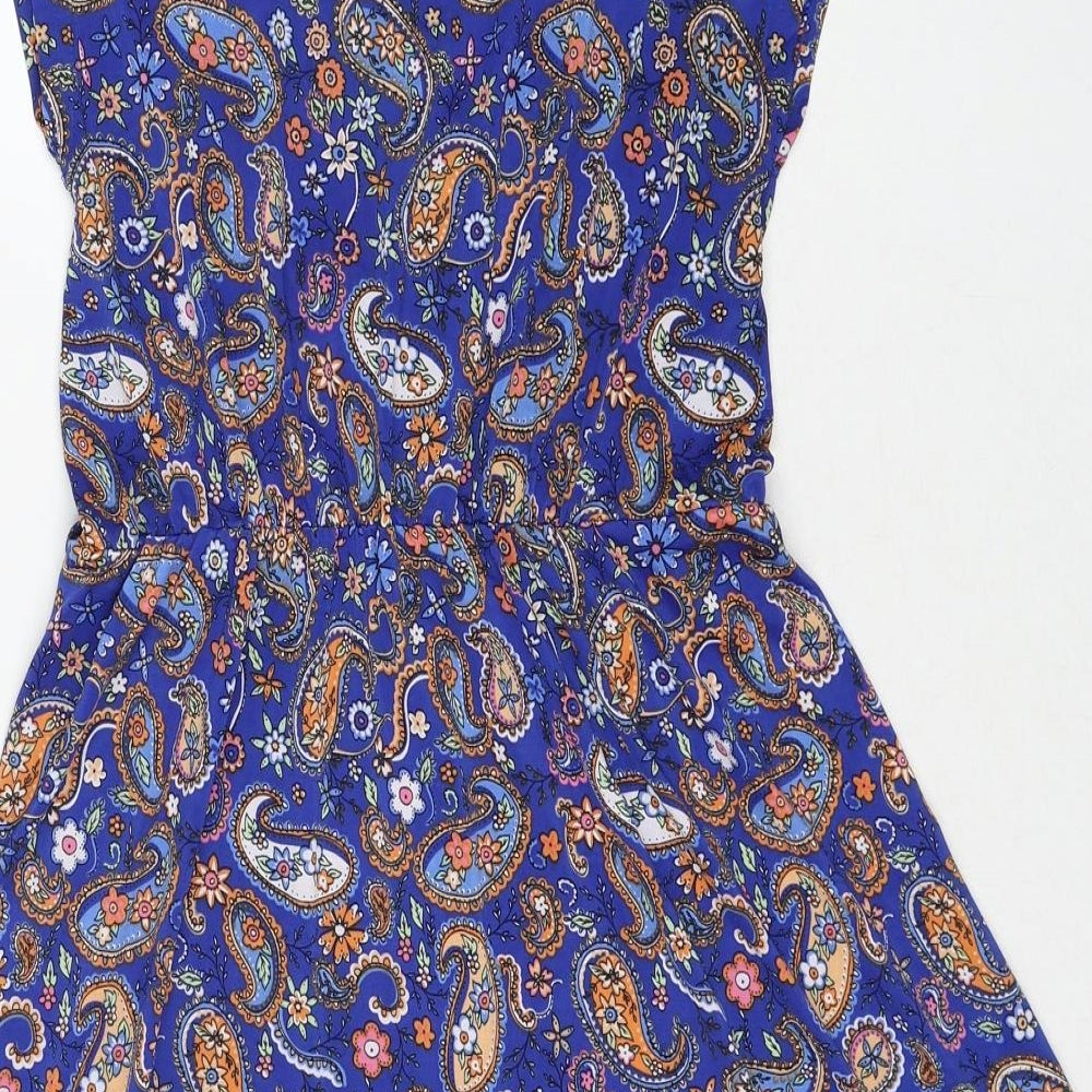 QED London Womens Blue Geometric Polyester A-Line Size S V-Neck Pullover