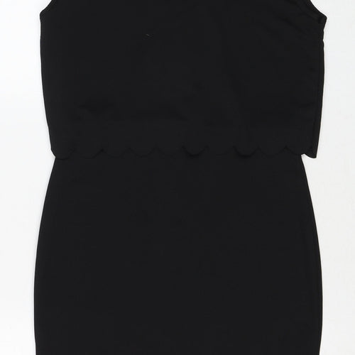 PRETTYLITTLETHING Womens Black Polyester Shift Size 10 Round Neck Pullover