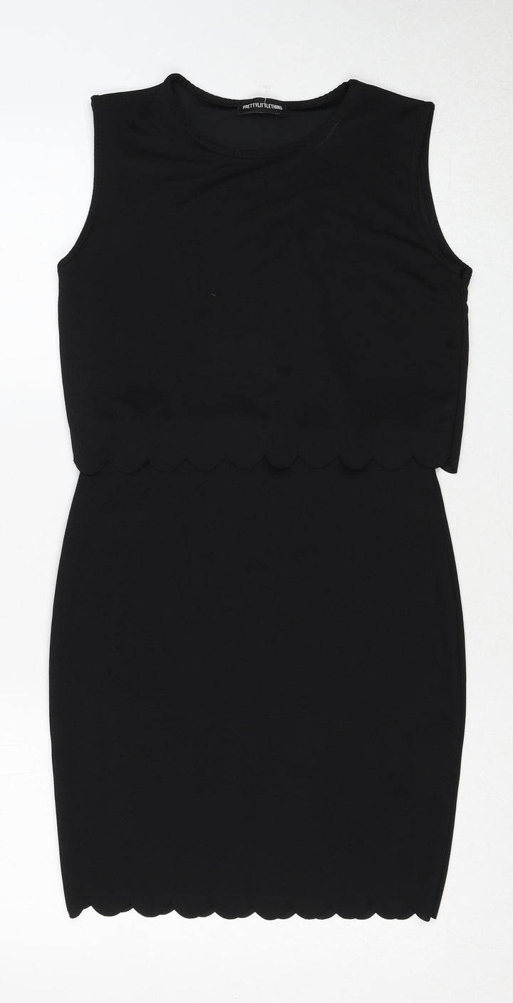 PRETTYLITTLETHING Womens Black Polyester Shift Size 10 Round Neck Pullover