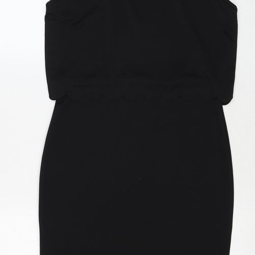 PRETTYLITTLETHING Womens Black Polyester Shift Size 10 Round Neck Pullover