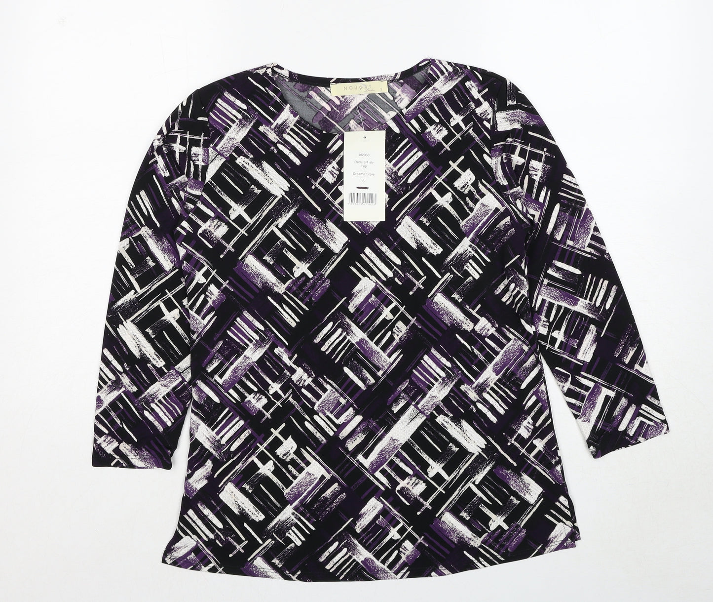 Nougat Womens Purple Geometric Polyester Basic Blouse Size S Round Neck