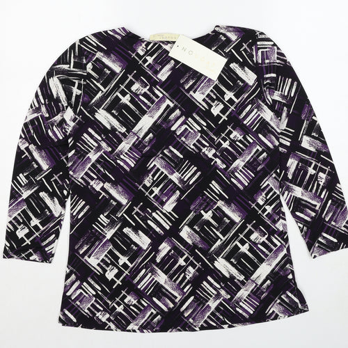 Nougat Womens Purple Geometric Polyester Basic Blouse Size S Round Neck