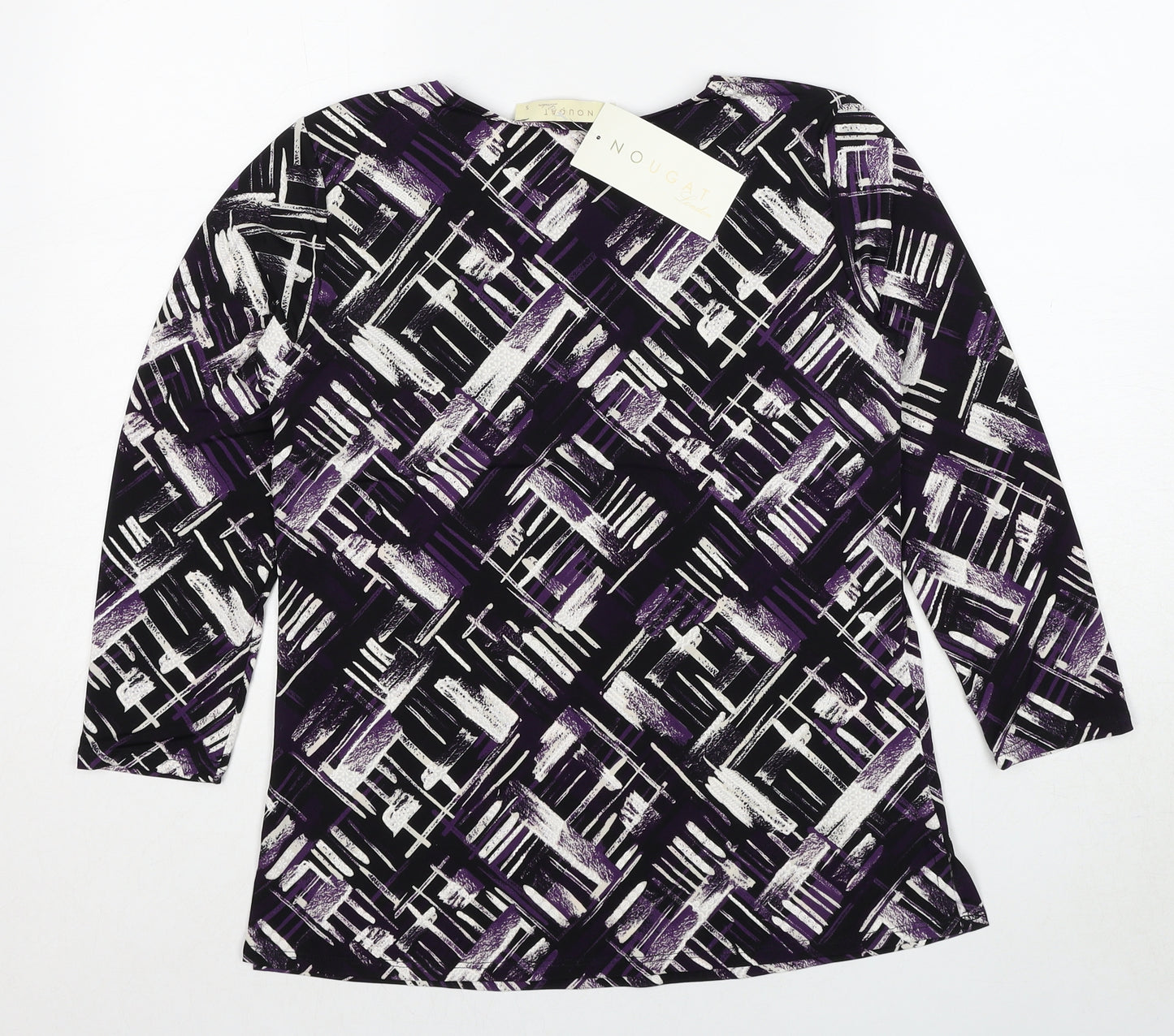 Nougat Womens Purple Geometric Polyester Basic Blouse Size S Round Neck