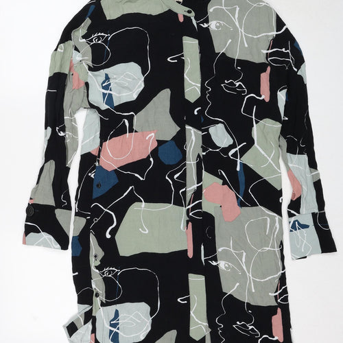 Kley Womens Multicoloured Geometric Polyester Shirt Dress Size 10 V-Neck Button