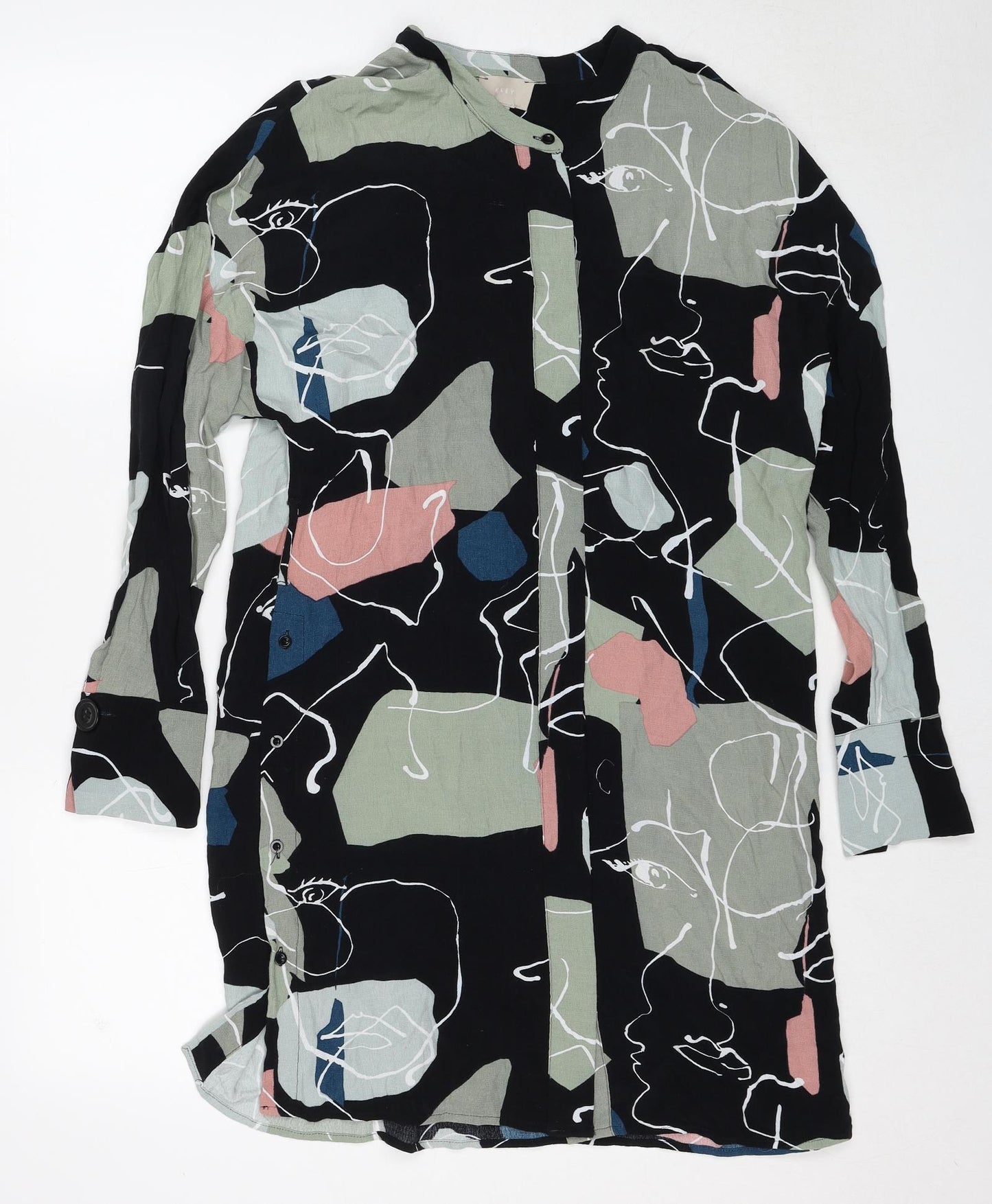 Kley Womens Multicoloured Geometric Polyester Shirt Dress Size 10 V-Neck Button