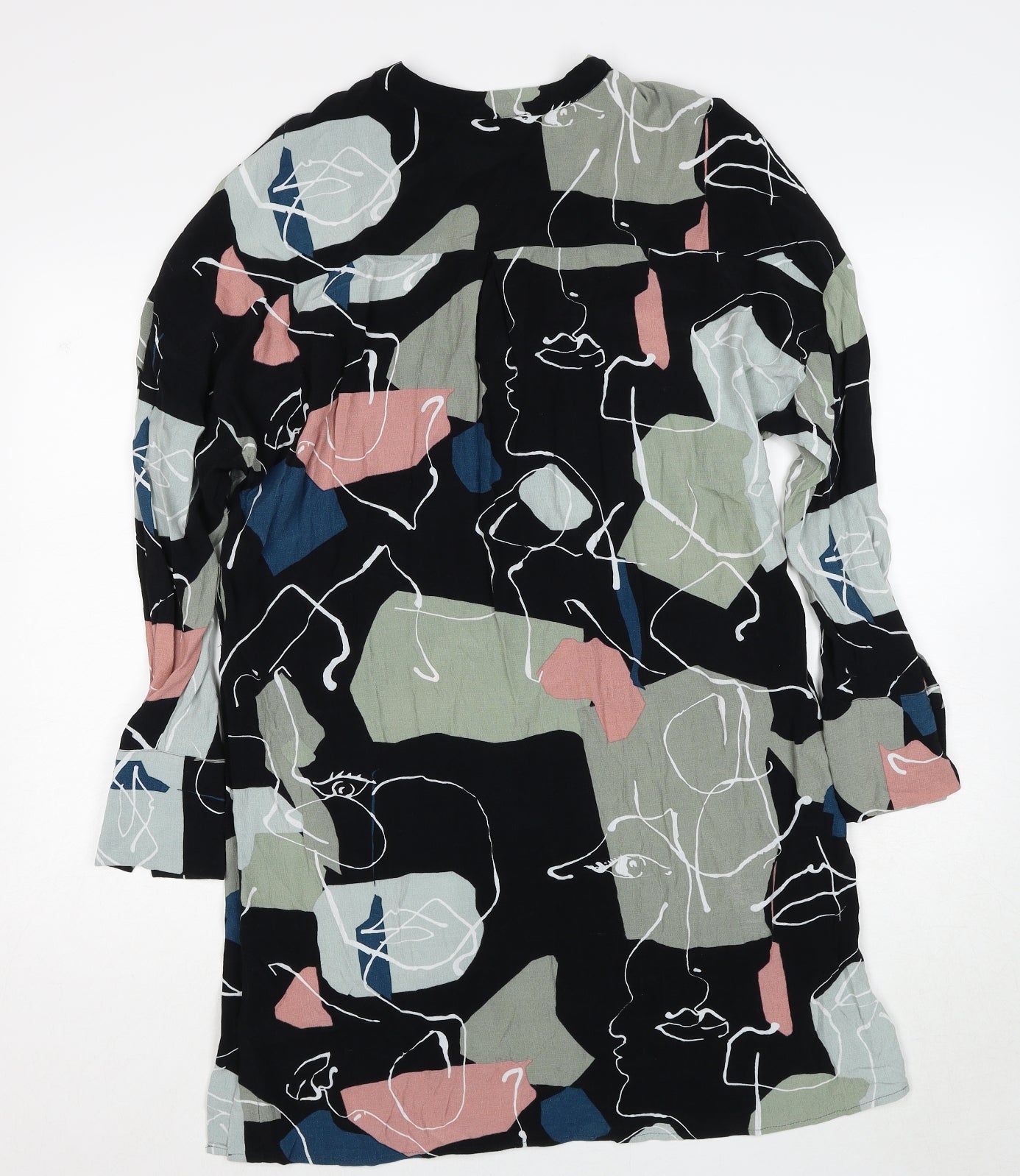 Kley Womens Multicoloured Geometric Polyester Shirt Dress Size 10 V-Neck Button