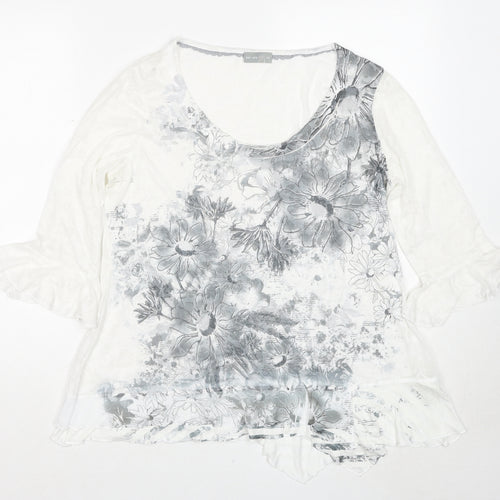 Per Una Womens White Geometric Polyester Basic Blouse Size 14 Round Neck