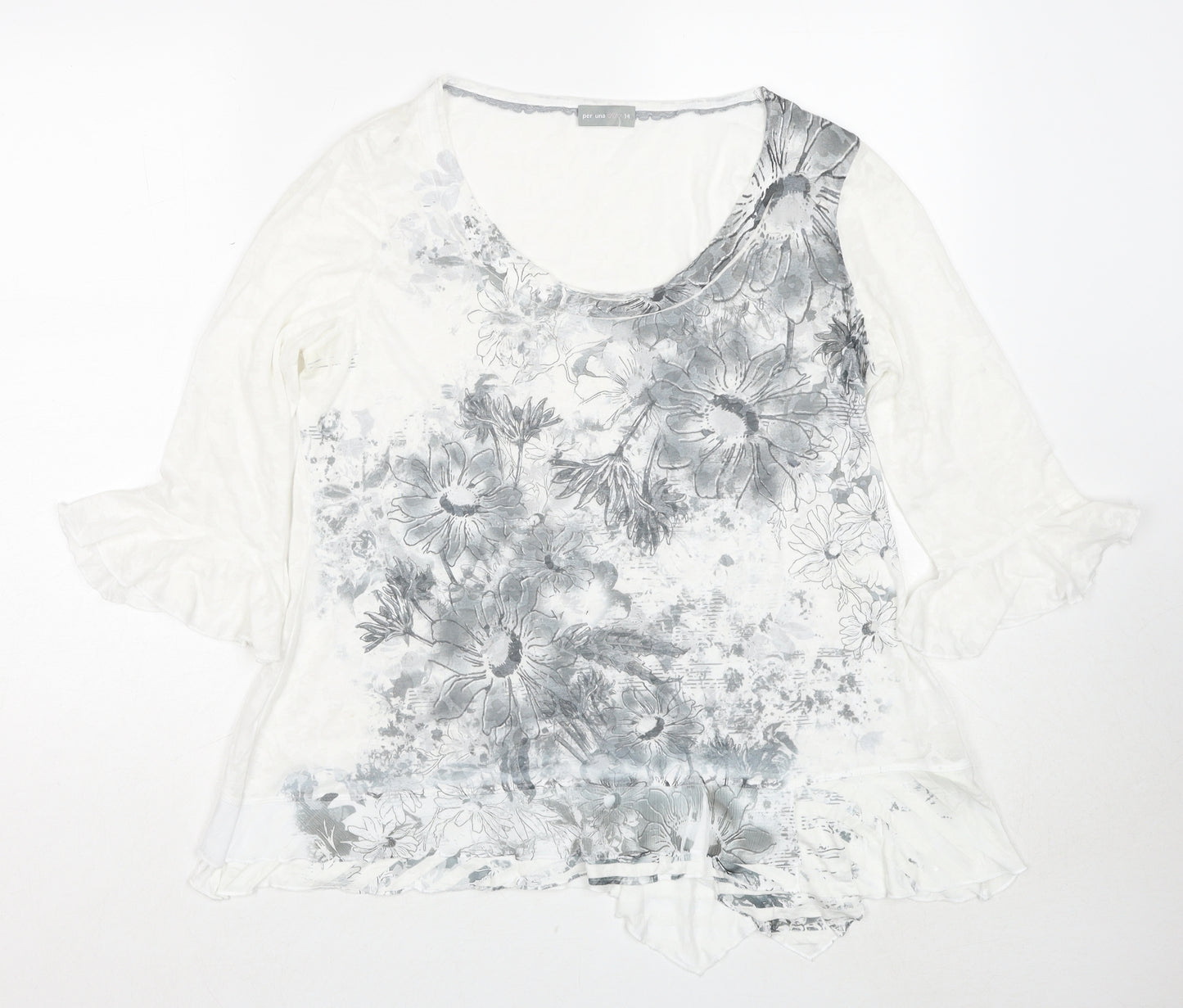 Per Una Womens White Geometric Polyester Basic Blouse Size 14 Round Neck