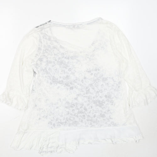 Per Una Womens White Geometric Polyester Basic Blouse Size 14 Round Neck