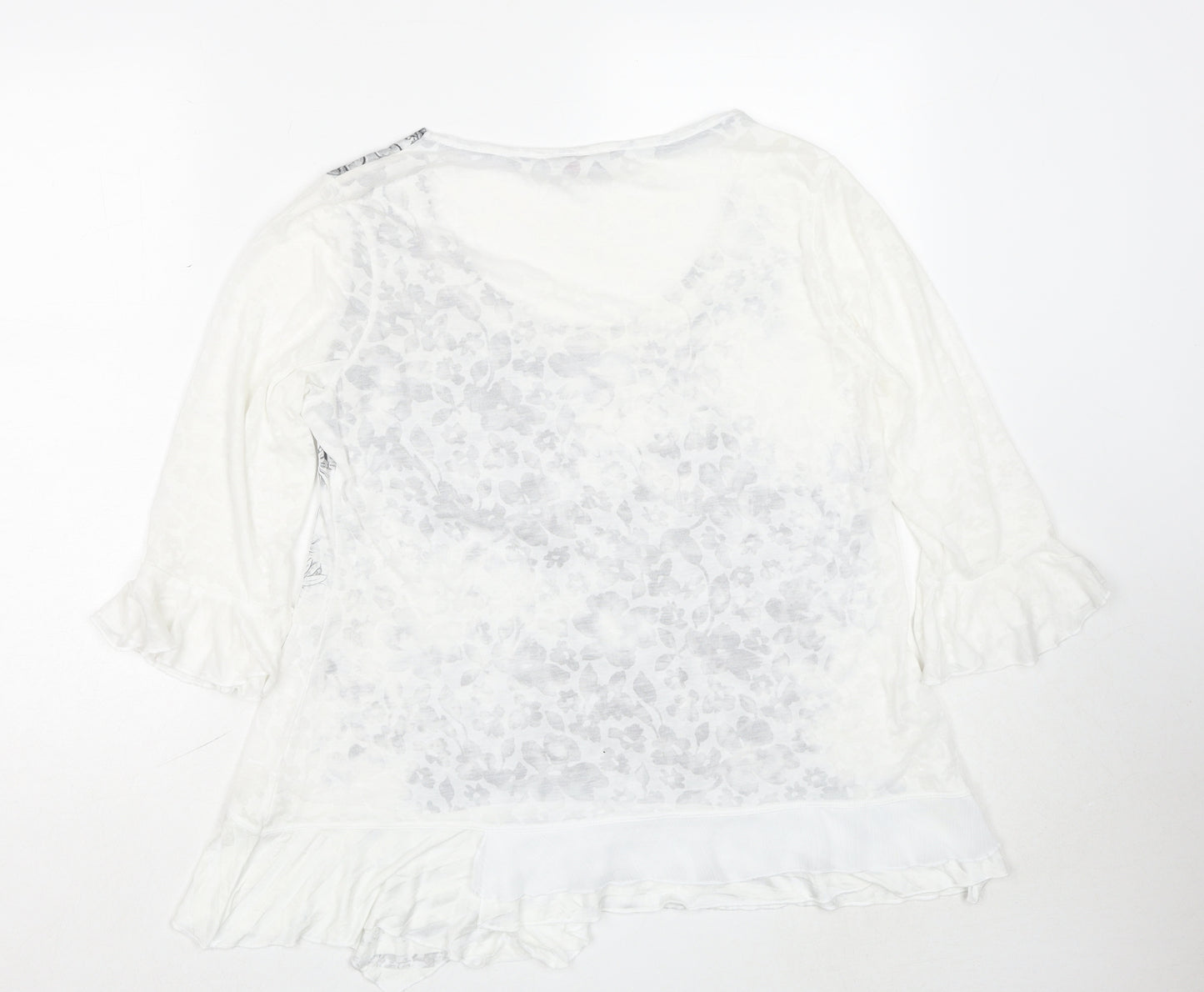 Per Una Womens White Geometric Polyester Basic Blouse Size 14 Round Neck