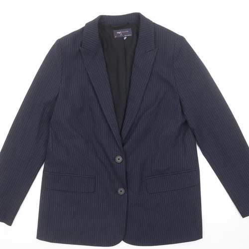 Marks and Spencer Womens Blue Striped Polyester Jacket Suit Jacket Size 12