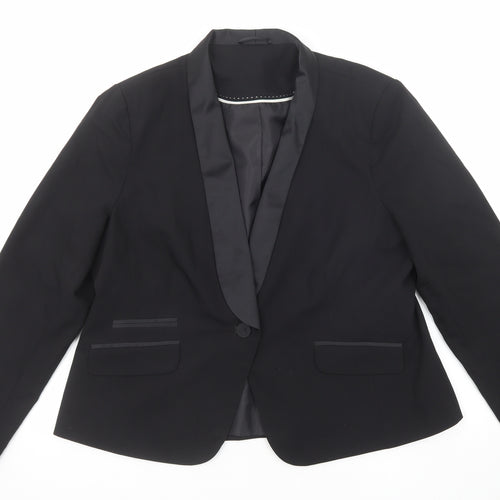 M&Co Womens Black Polyester Tuxedo Suit Jacket Size 20