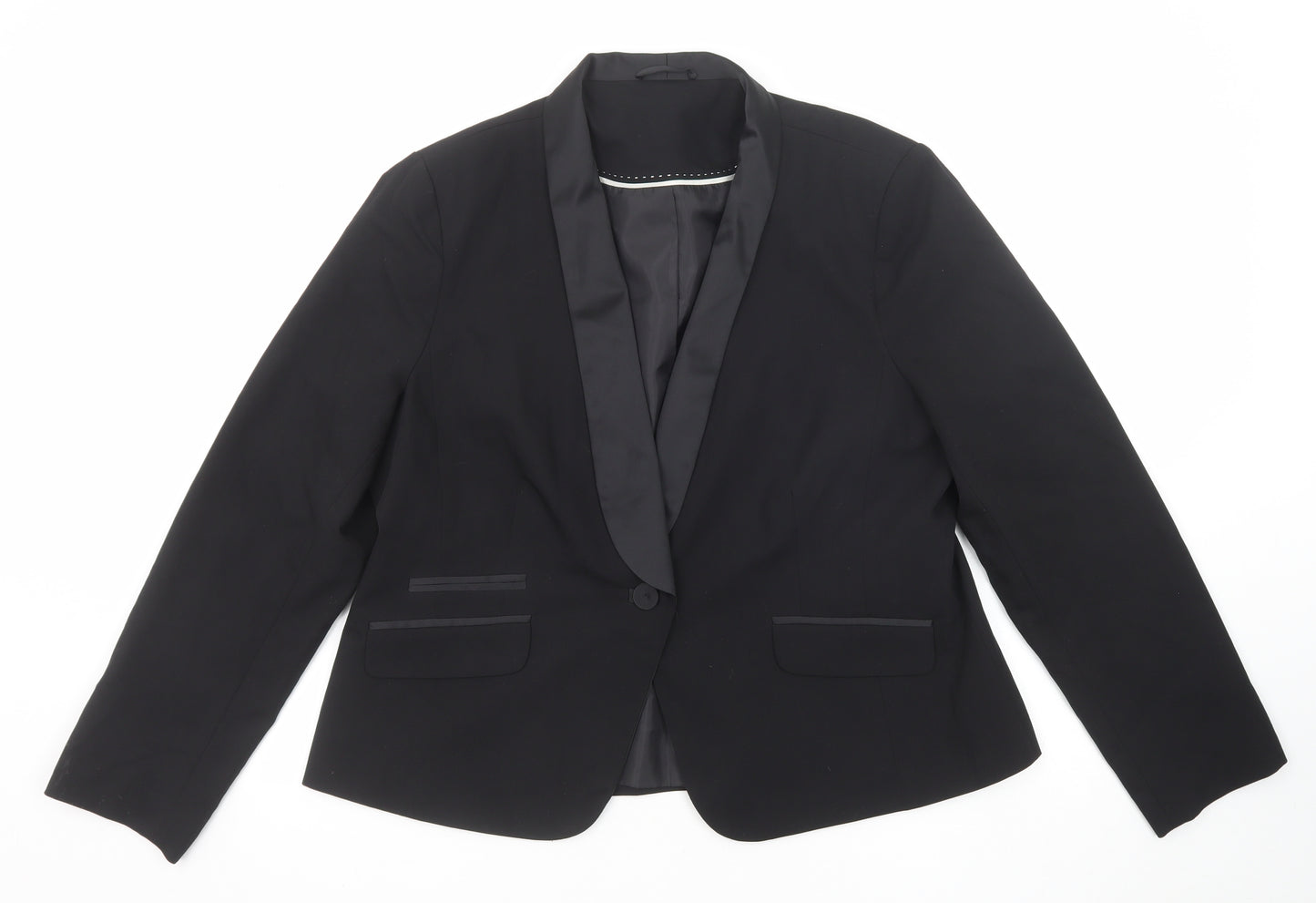 M&Co Womens Black Polyester Tuxedo Suit Jacket Size 20