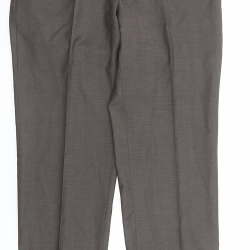 Marks and Spencer Mens Brown Wool Trousers Size 36 in L31 in Regular Zip
