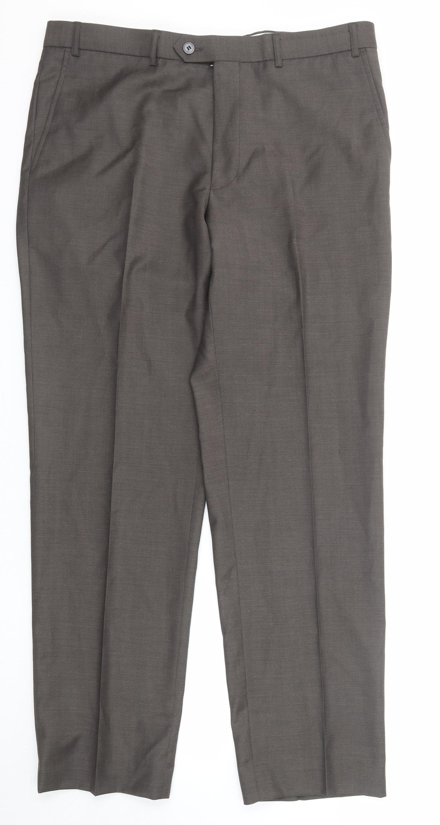 Marks and Spencer Mens Brown Wool Trousers Size 36 in L31 in Regular Zip