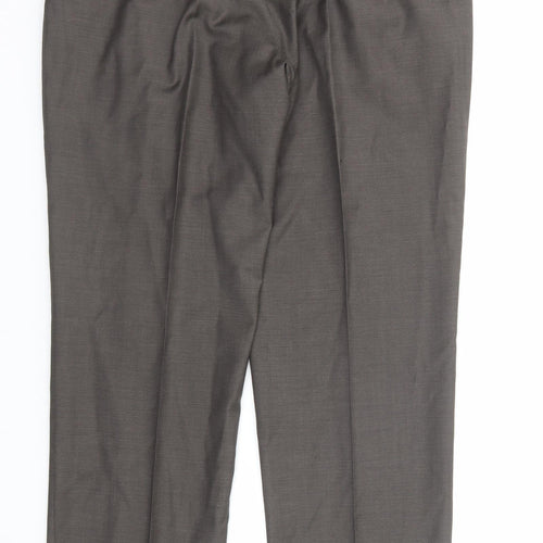 Marks and Spencer Mens Brown Wool Trousers Size 36 in L31 in Regular Zip