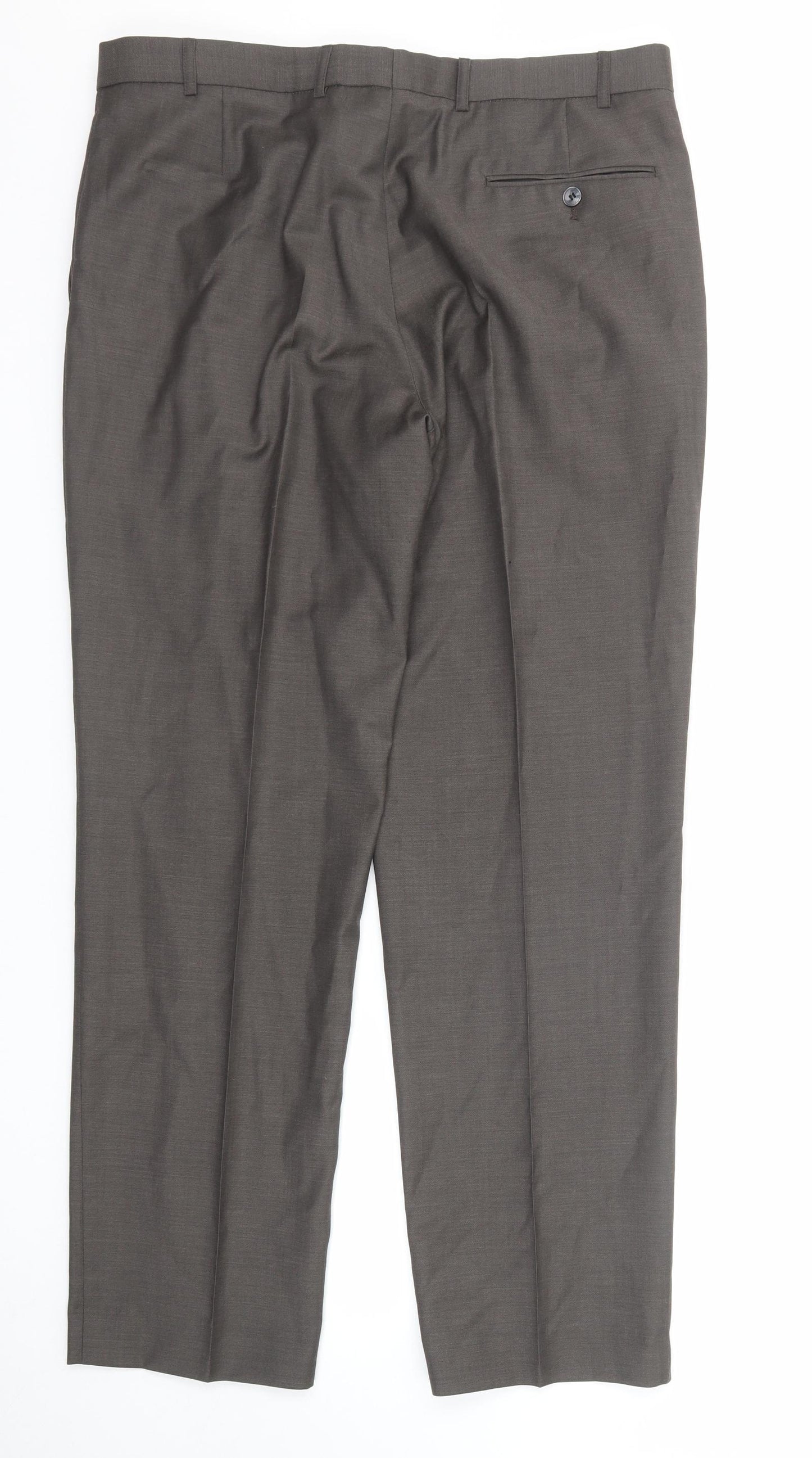 Marks and Spencer Mens Brown Wool Trousers Size 36 in L31 in Regular Zip