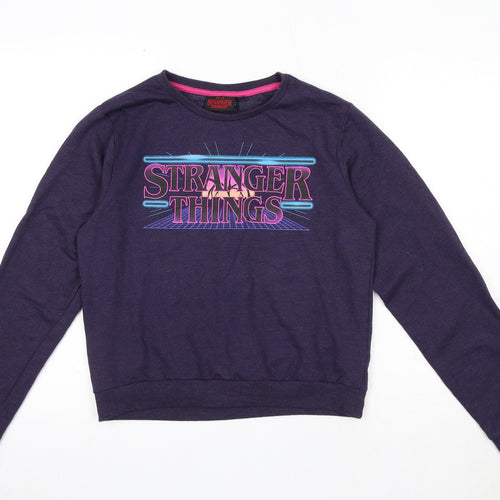 STRANGER THINGS Girls Purple Cotton Pullover Sweatshirt Size 13-14 Years Pullover